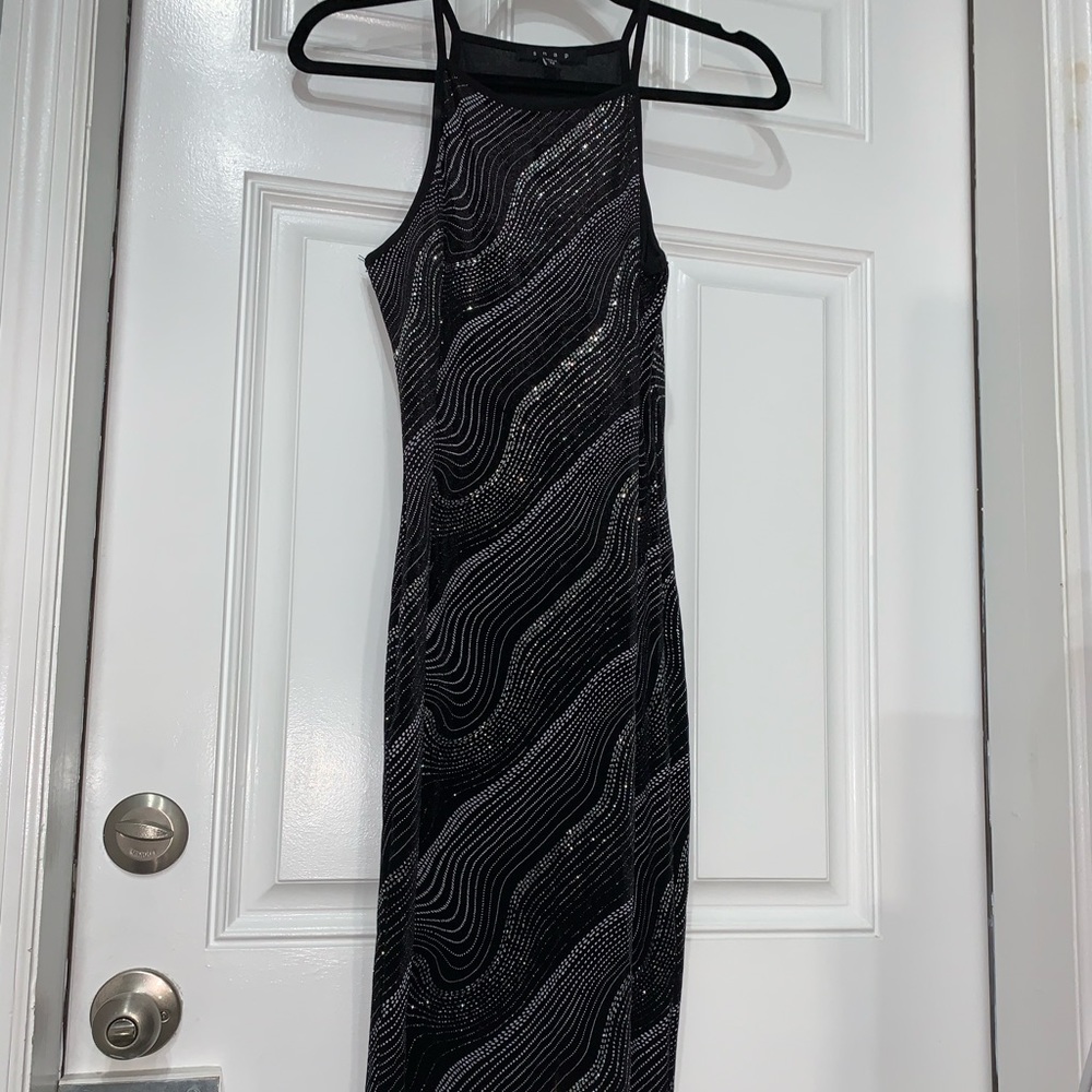 Black suede with sparkly glitter maxi dress